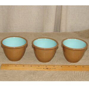Vtg Chateau Buffet Lot of 3 CUSTARD CUPS/Ramekins, Turquoise, TST Taylor Smith